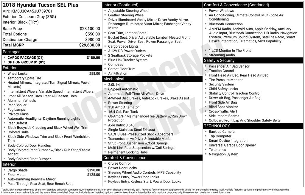 Used 2018 Hyundai Tucson SEL Plus w/ Cargo Package AWD/4WD image 2