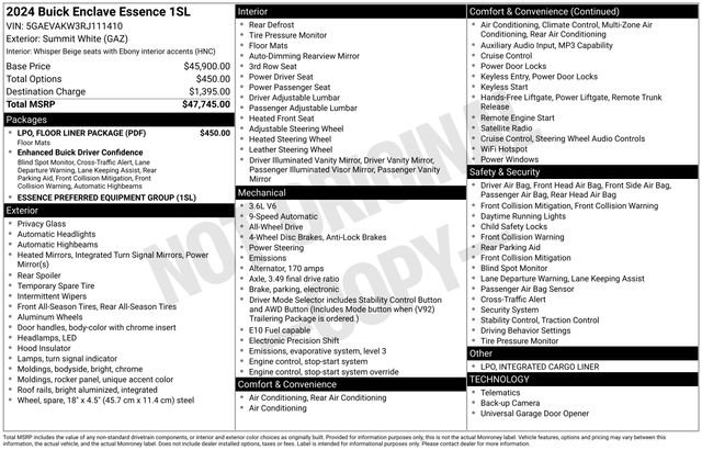 Certified 2024 Buick Enclave Essence w/ LPO, Floor Liner Package image 6