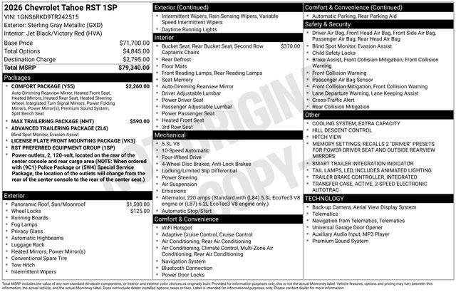 New 2026 Chevrolet Tahoe RST w/ Comfort Package image 6