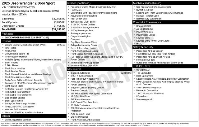Used 2025 Jeep Wrangler Sport AWD/4WD image 7