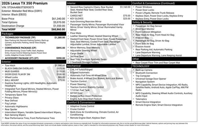 New 2026 Lexus TX 350 AWD w/ Technology Package image 34