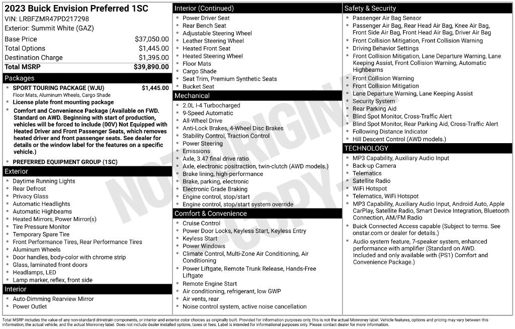Certified 2023 Buick Envision Preferred w/ Sport Touring Package AWD/4WD image 4