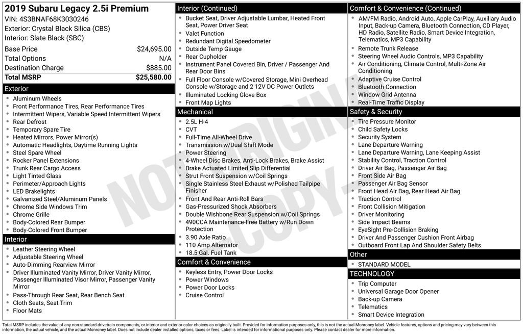 Used 2019 Subaru Legacy 2.5i Premium image 40