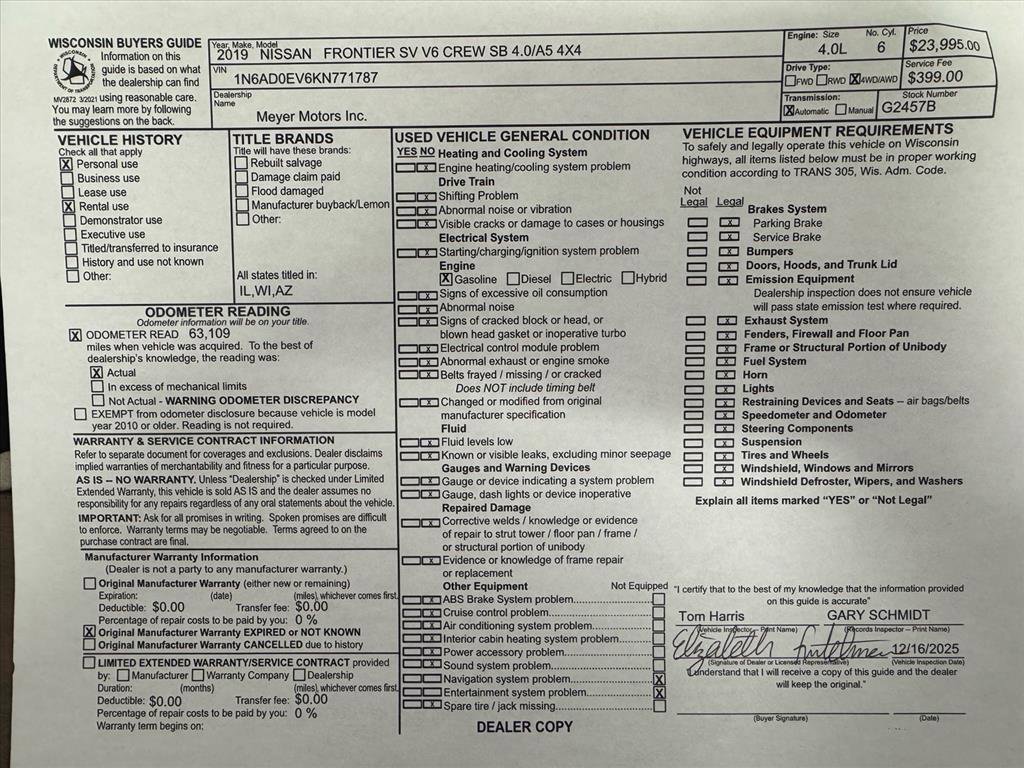 Used 2019 Nissan Frontier SV image 29