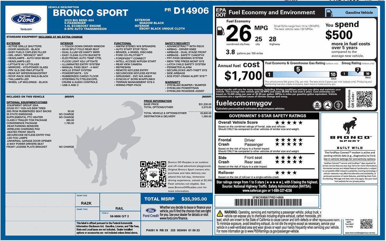 Used 2023 Ford Bronco Sport Big Bend w/ Convenience Package AWD/4WD image 24