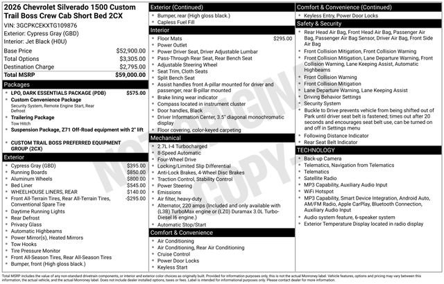Used 2026 Chevrolet Silverado 1500 Custom Trail Boss w/ LPO, Dark Essentials Package AWD/4WD image 25