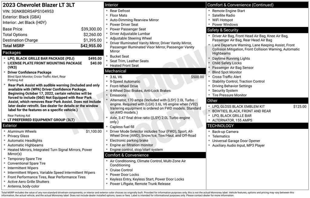 Used 2023 Chevrolet Blazer LT w/ LPO, Black Grille Bar Package image 6