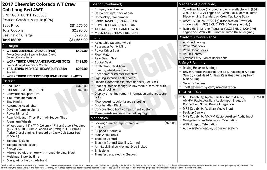 Used 2017 Chevrolet Colorado W/T w/ WT Convenience Package AWD/4WD image 10