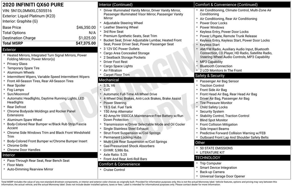 Used 2020 INFINITI QX60 Pure image 16