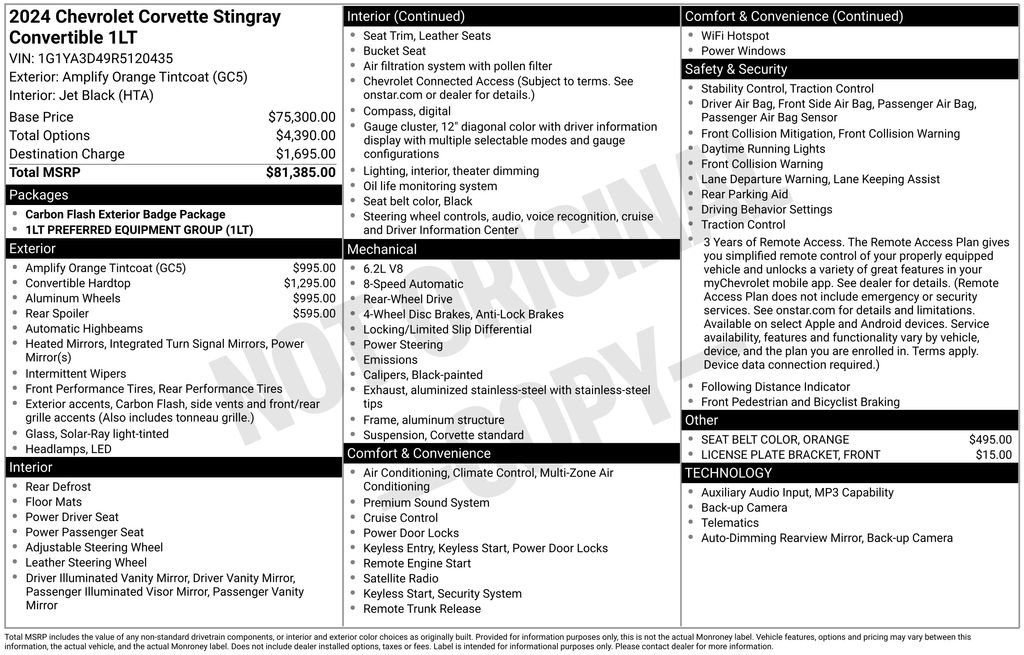 Certified 2024 Chevrolet Corvette Stingray Convertible w/ 1LT RWD image 34
