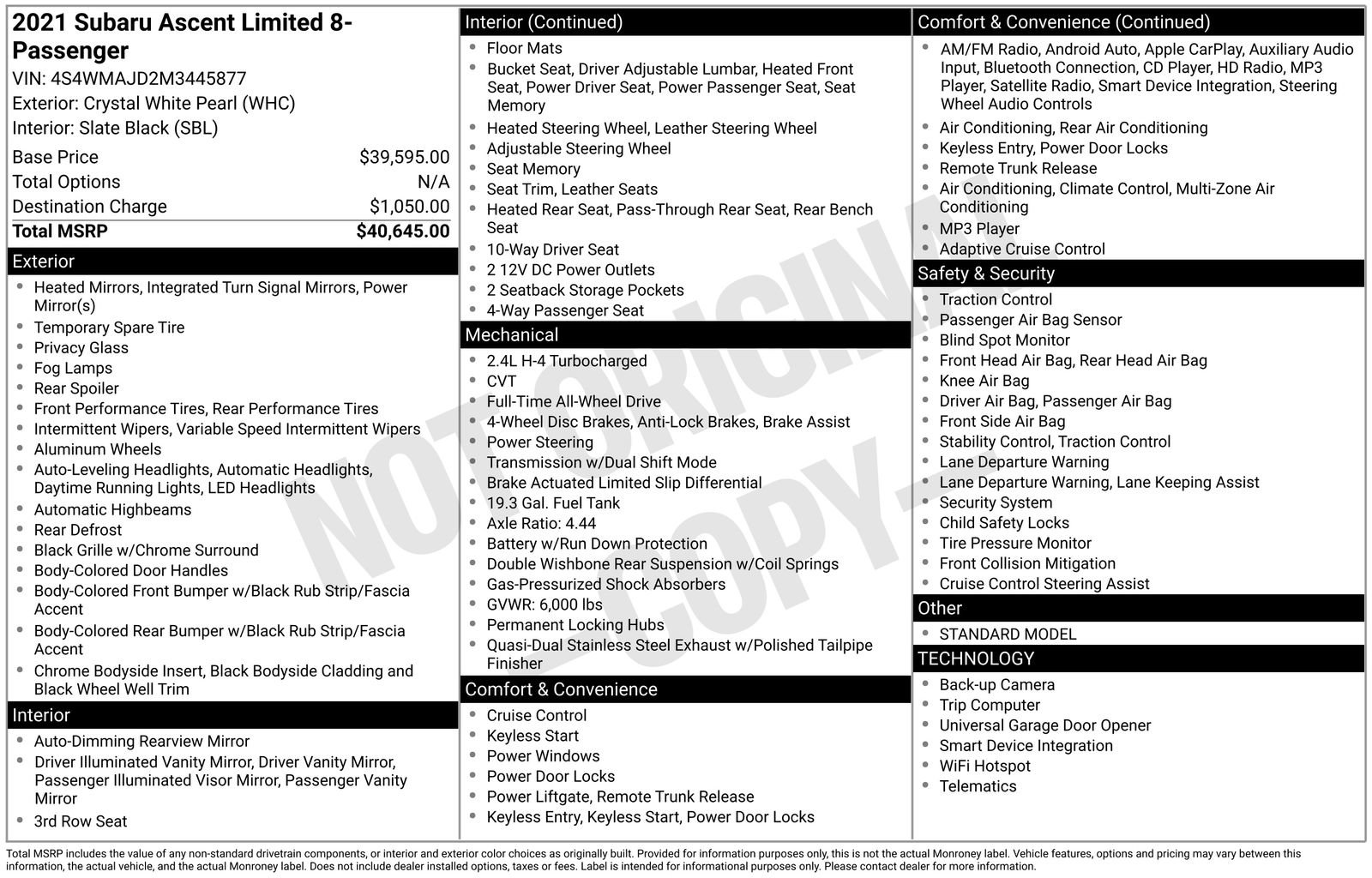 Used 2021 Subaru Ascent Limited image 14