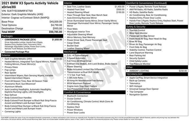 Used 2021 BMW X3 xDrive30i w/ Convenience Package image 46