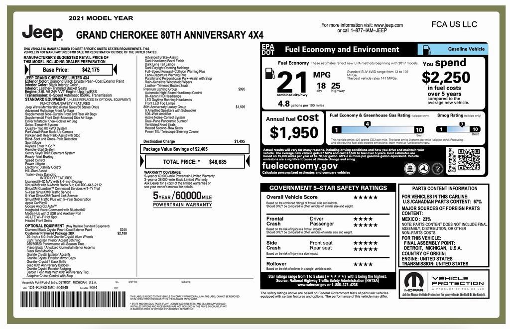 Used 2021 Jeep Grand Cherokee Limited w/ Quick Order Package 28K 80th image 2