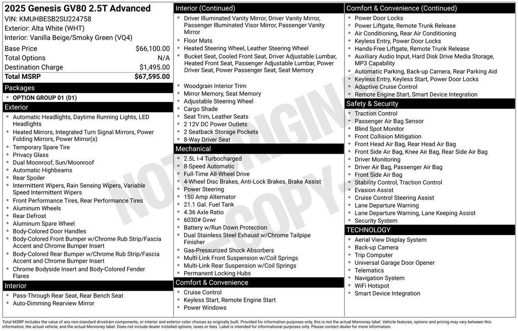 Certified 2025 Genesis GV80 2.5T Advanced AWD/4WD image 2