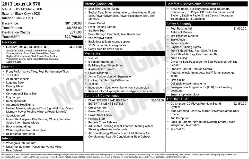 Used 2013 Lexus LX 570 4WD w/ Luxury Pkg w/Pre-crash image 3