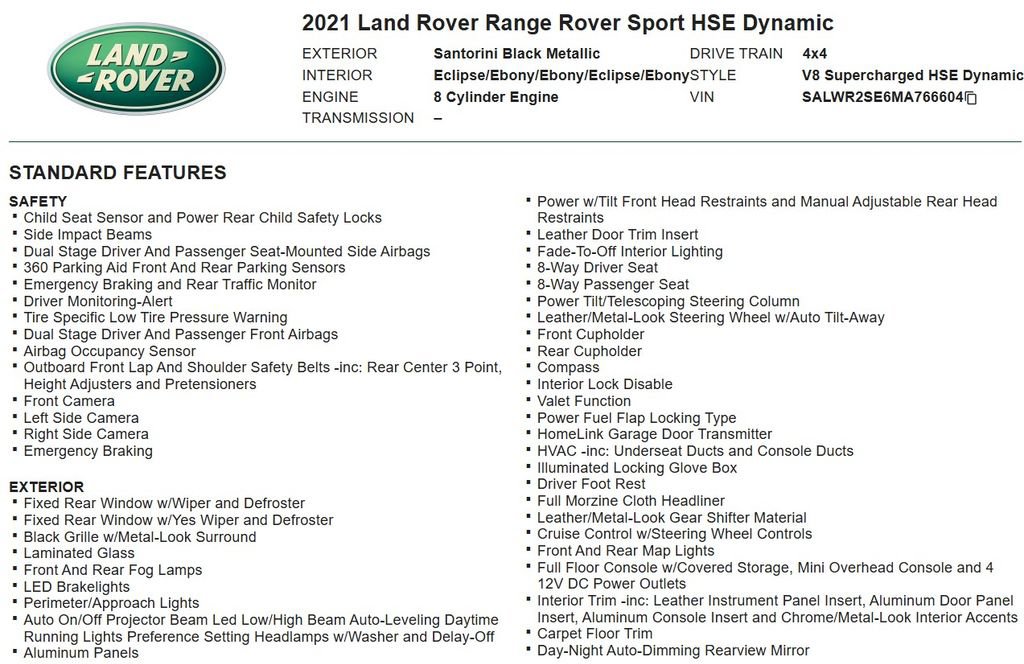 Used 2021 Land Rover Range Rover Sport HSE Dynamic AWD/4WD image 17