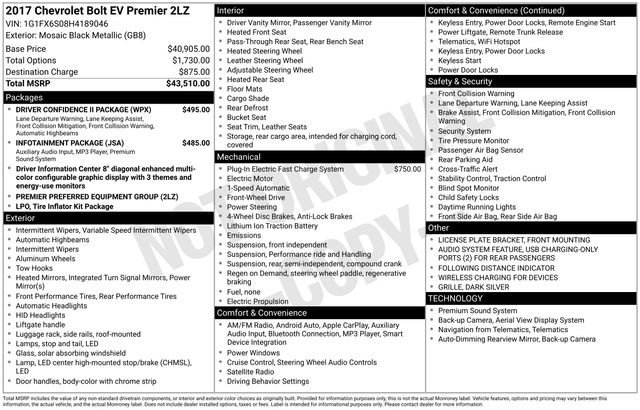 Used 2017 Chevrolet Bolt Premier w/ Driver Confidence II Package image 34