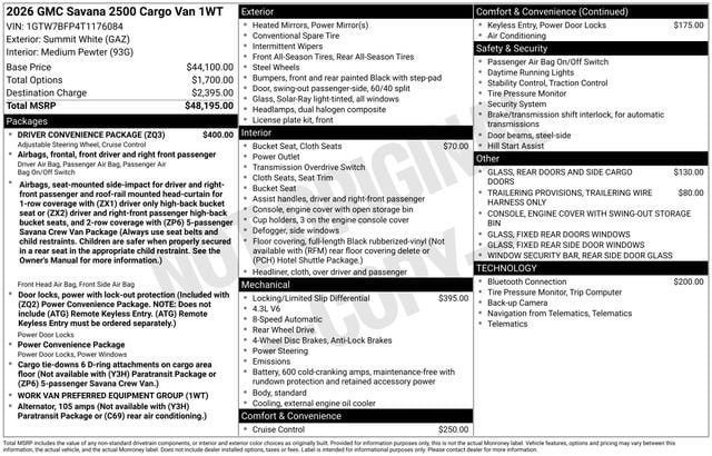 New 2026 GMC Savana 2500 Extended w/ Driver Convenience Package RWD image 16
