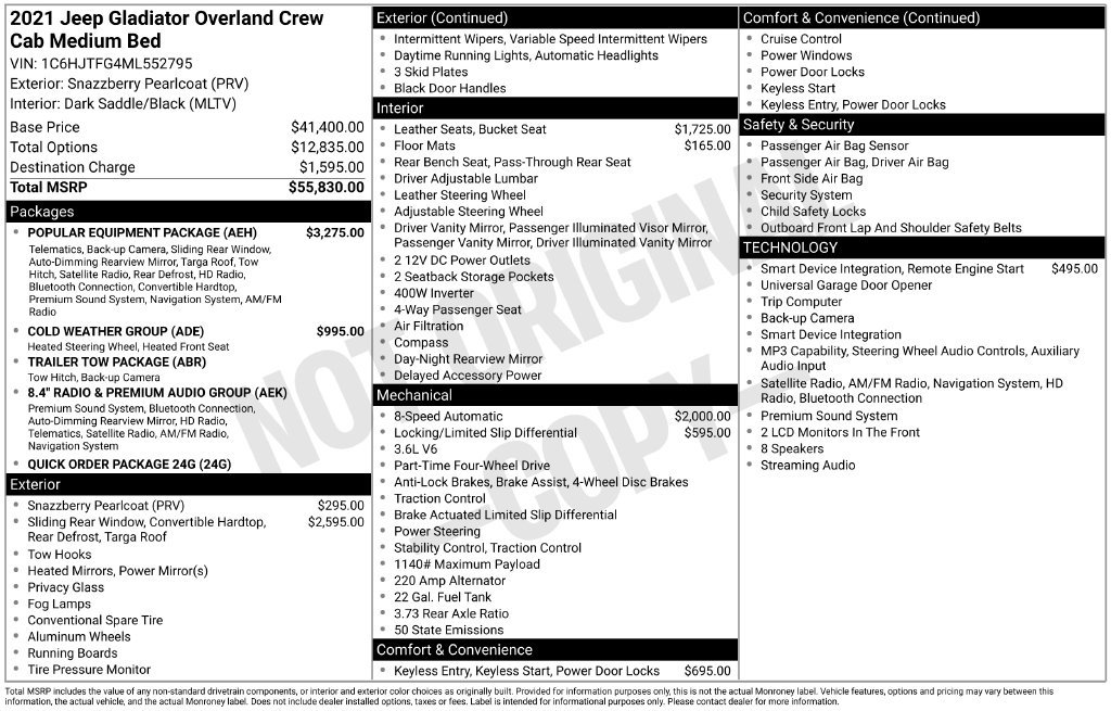 Used 2021 Jeep Gladiator Overland w/ Popular Equipment Package AWD/4WD image 5