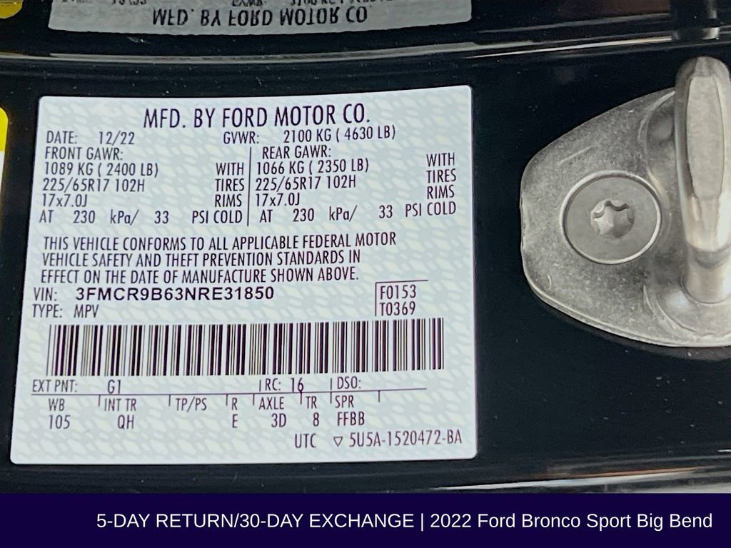 Used 2022 Ford Bronco Sport Big Bend w/ Convenience Package image 36