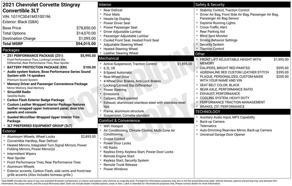 Used 2021 Chevrolet Corvette Stingray Premium Conv w/ Z51 Performance Package RWD image 6