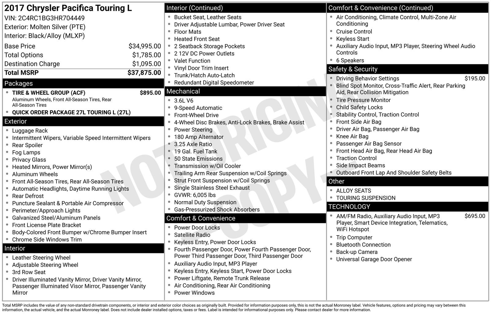 Used 2017 Chrysler Pacifica Touring-L w/ Tire & Wheel Group image 48