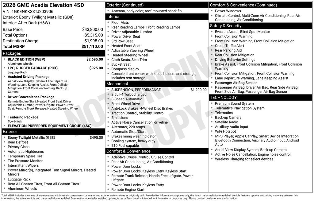 New 2026 GMC Acadia Elevation w/ Black Edition FWD image 6