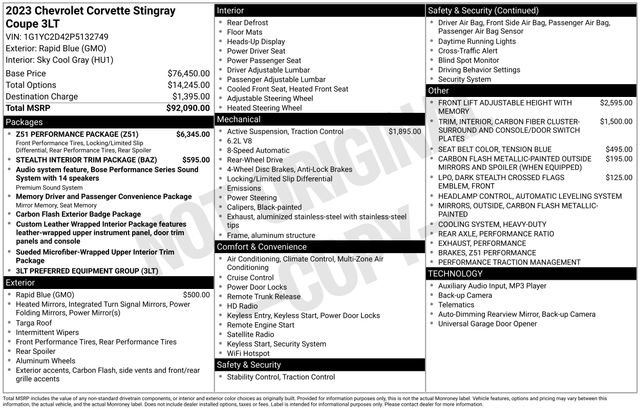 Used 2023 Chevrolet Corvette Stingray Premium Cpe w/ Z51 Performance Package image 30