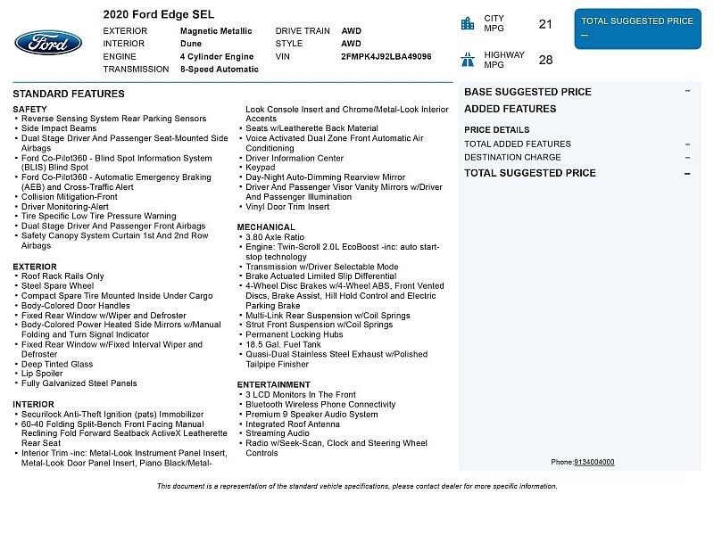 Used 2020 Ford Edge SEL w/ Convenience Package AWD/4WD image 2