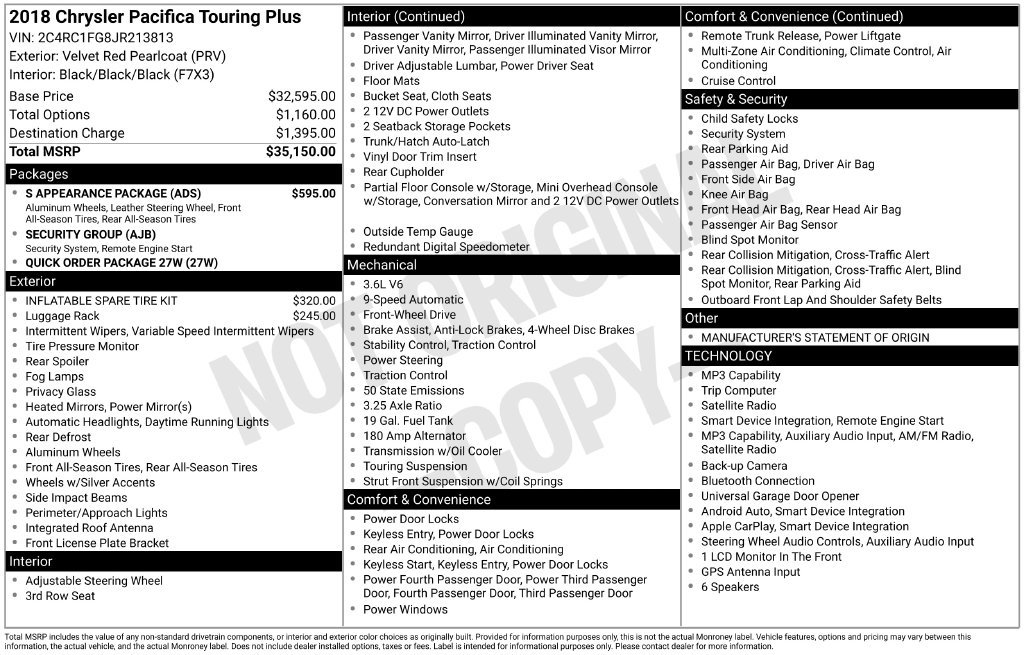 Used 2018 Chrysler Pacifica Touring Plus w/ S Appearance Package FWD image 31