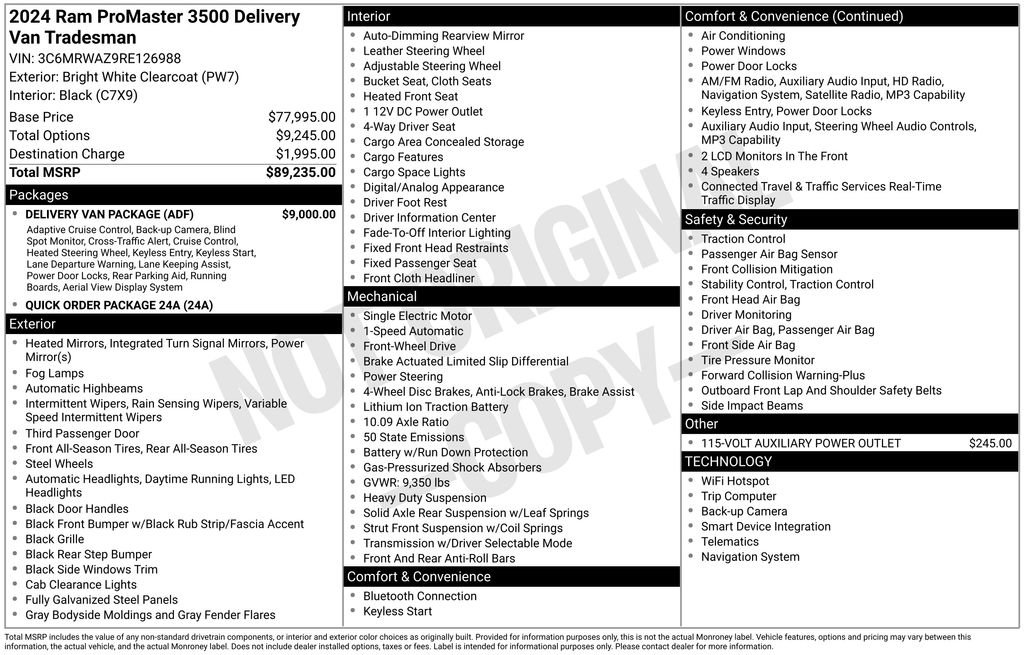 New 2024 RAM ProMaster 3500 w/ Delivery Van Package FWD image 29