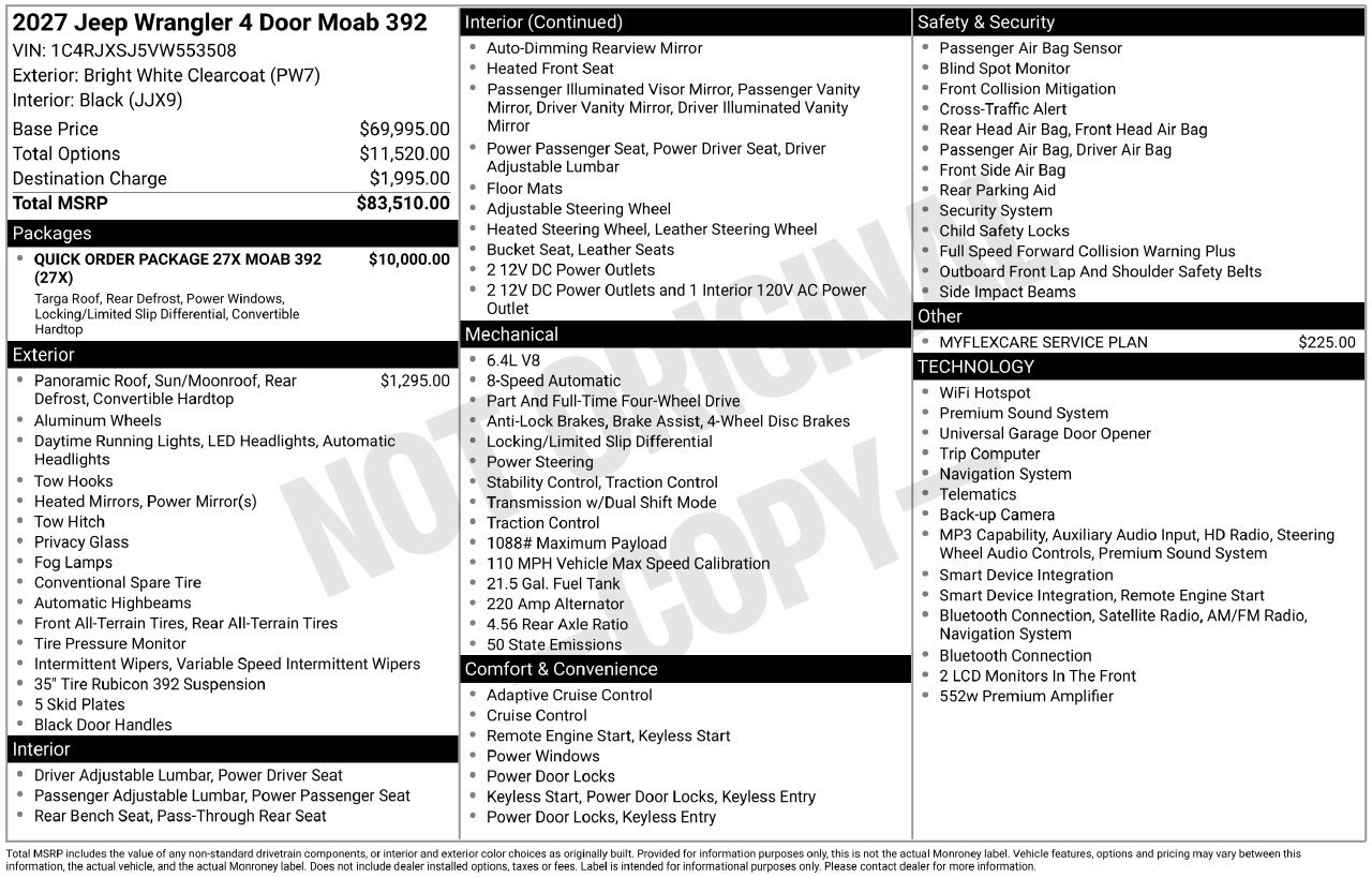 New 2027 Jeep Wrangler Unlimited Rubicon 392 AWD/4WD image 37