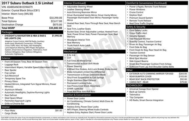 Used 2017 Subaru Outback 2.5i Limited image 33
