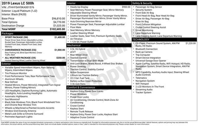 Used 2019 Lexus LC 500h w/ Sport Package RWD image 1
