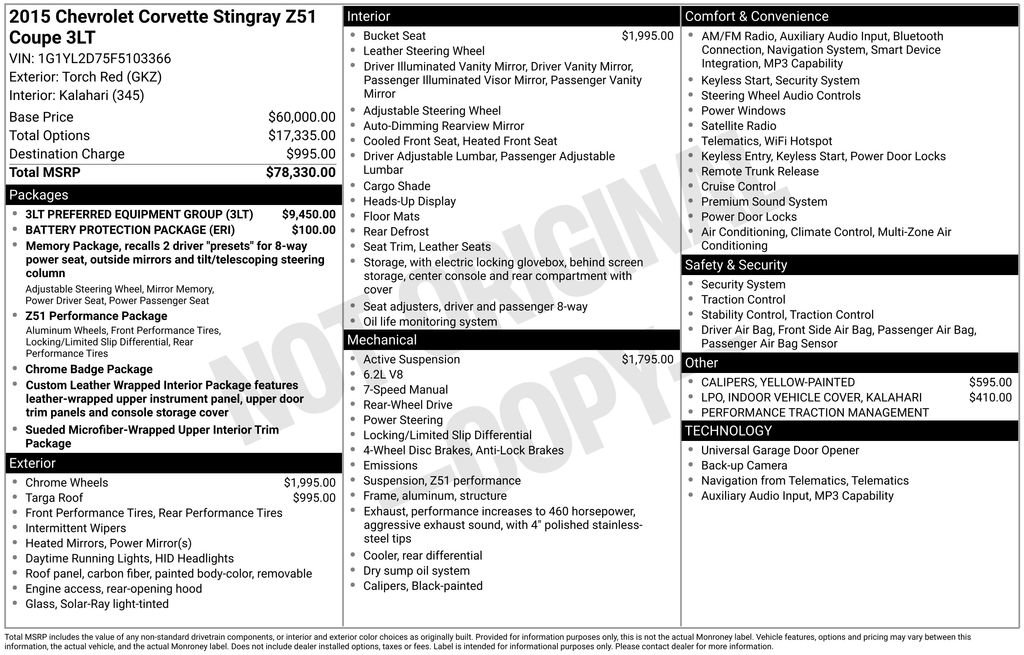 Certified 2015 Chevrolet Corvette Stingray Coupe w/ 3LT Preferred Equipment Group image 32