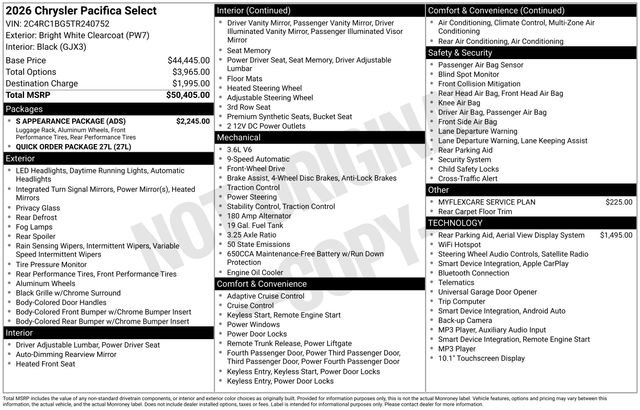 New 2026 Chrysler Pacifica Select w/ S Appearance Package FWD image 20