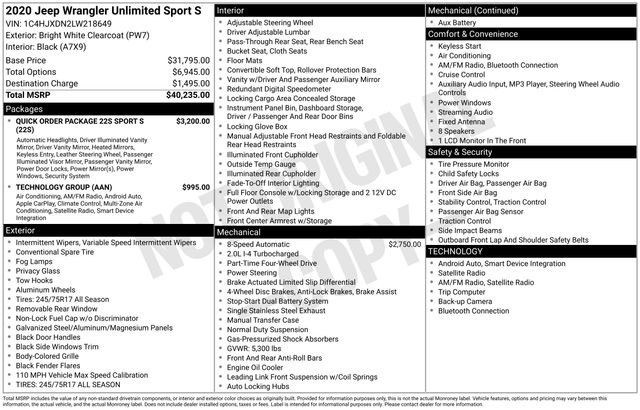 Used 2020 Jeep Wrangler Unlimited Sport S AWD/4WD image 15