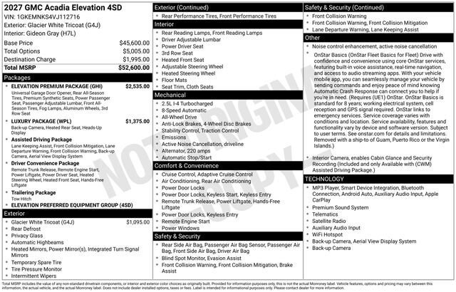 New 2027 GMC Acadia Elevation w/ Elevation Premium Package AWD/4WD image 16