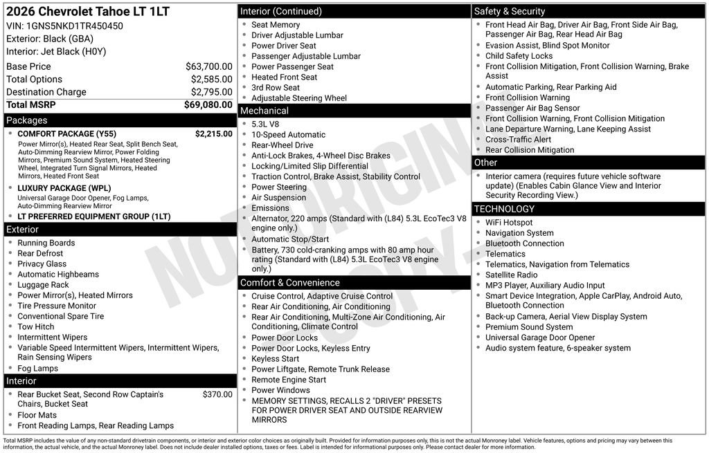 New 2026 Chevrolet Tahoe LT w/ Comfort Package RWD image 32