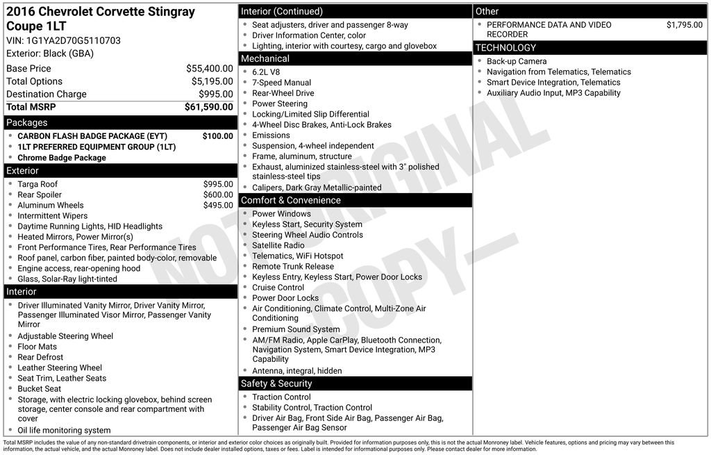 Used 2016 Chevrolet Corvette Stingray Coupe w/ Carbon Flash Badge Package RWD image 55