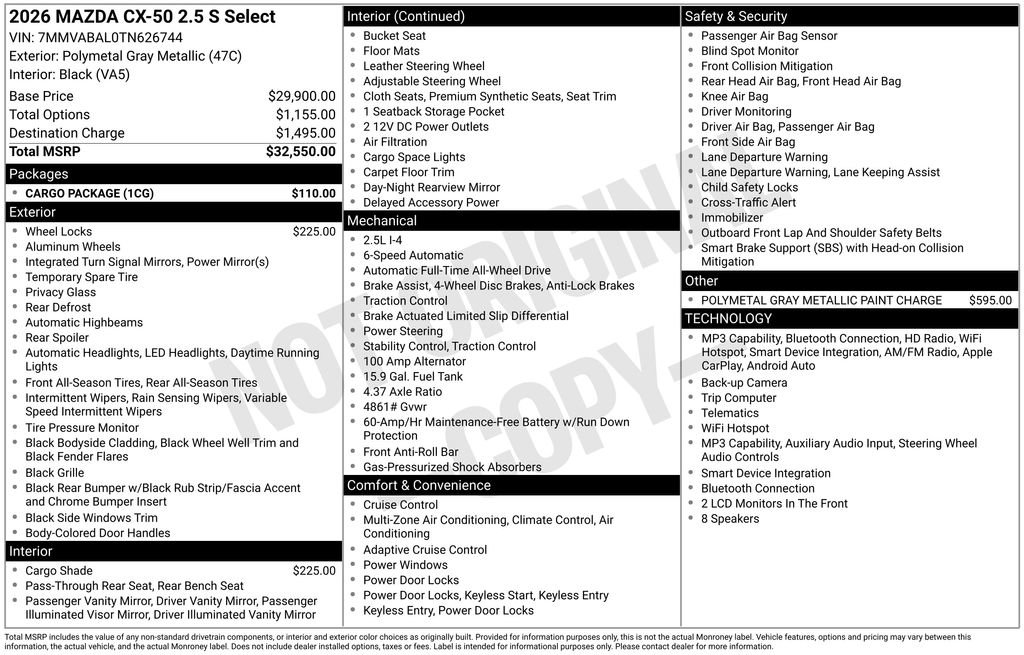 New 2026 MAZDA CX-50 AWD 2.5 S w/ Cargo Package image 35