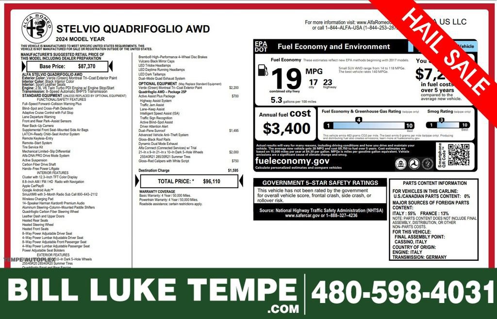 Used 2024 Alfa Romeo Stelvio Quadrifoglio w/ Active Assist Plus Package image 1