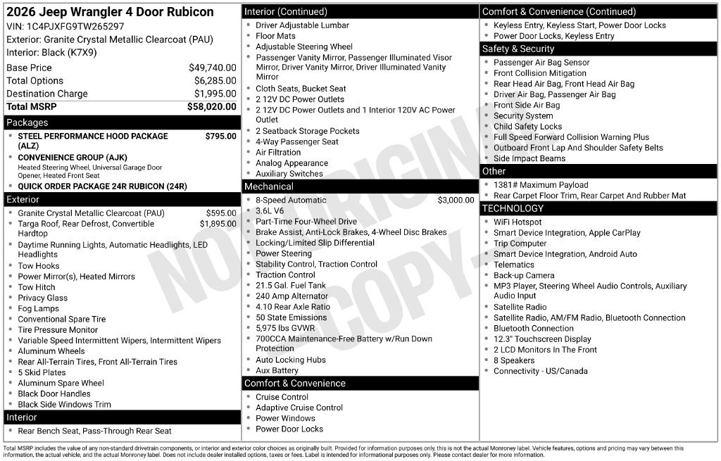 New 2026 Jeep Wrangler Unlimited Rubicon AWD/4WD image 7