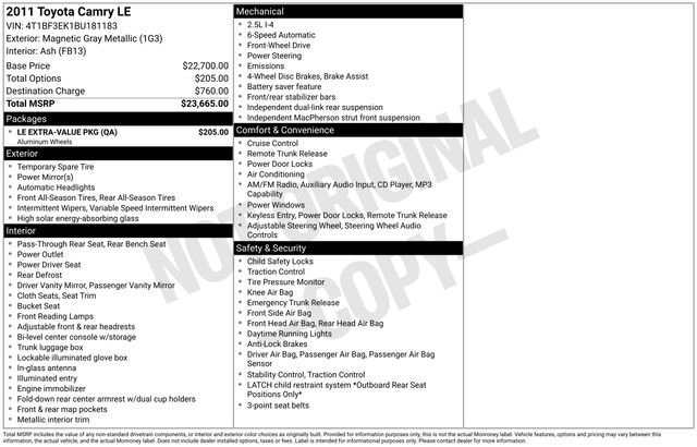 Used 2011 Toyota Camry LE w/ LE Extra-Value Pkg image 10