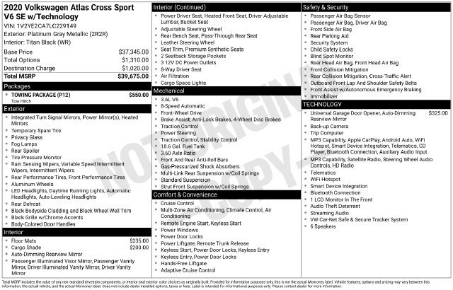 Used 2020 Volkswagen Atlas Cross Sport SE w/ Towing Package FWD image 16