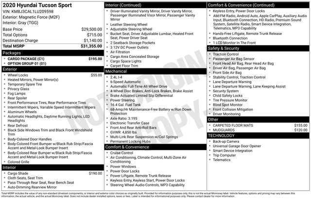 Used 2020 Hyundai Tucson Sport w/ Cargo Package AWD/4WD image 23