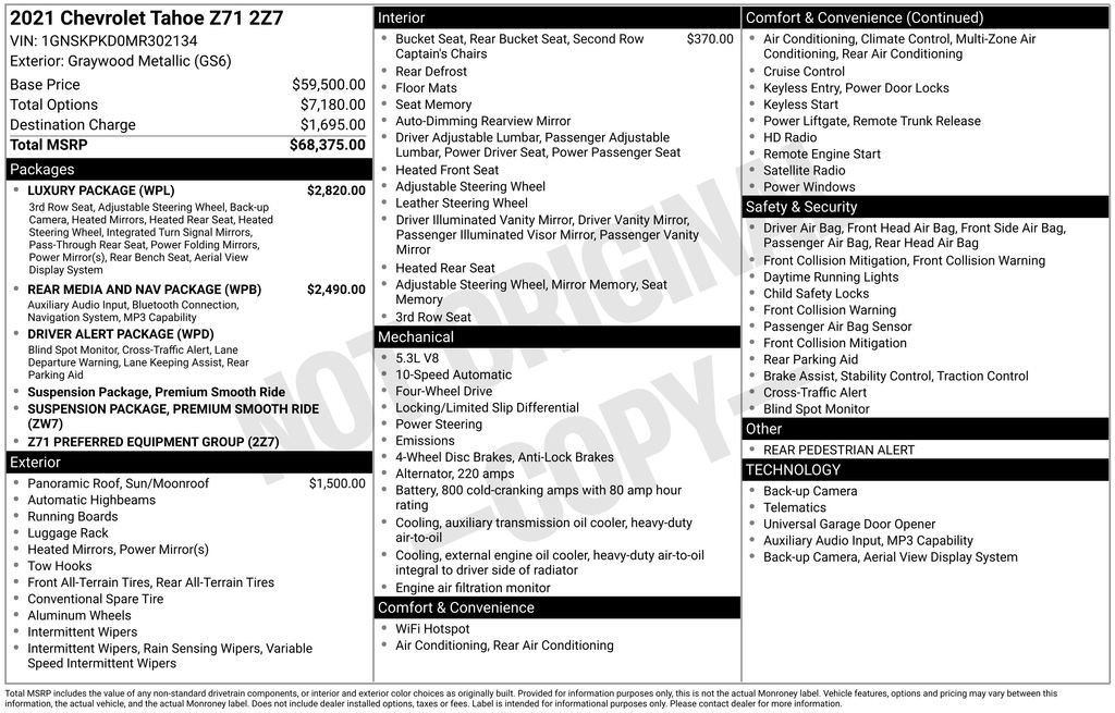 Certified 2021 Chevrolet Tahoe Z71 w/ Luxury Package image 65