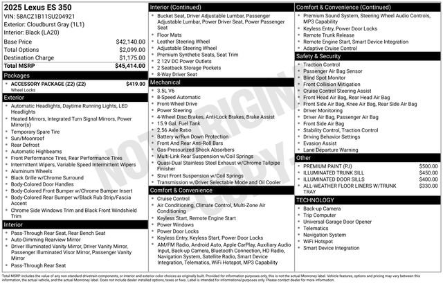 Certified 2025 Lexus ES 350 w/ Accessory Package (Z2) FWD image 41