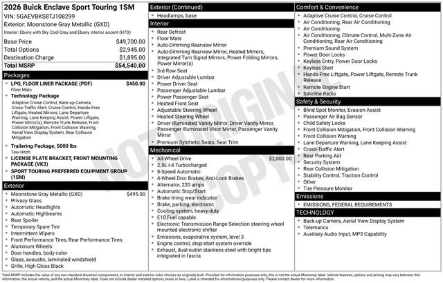 New 2026 Buick Enclave Sport Touring w/ LPO, Floor Liner Package image 37