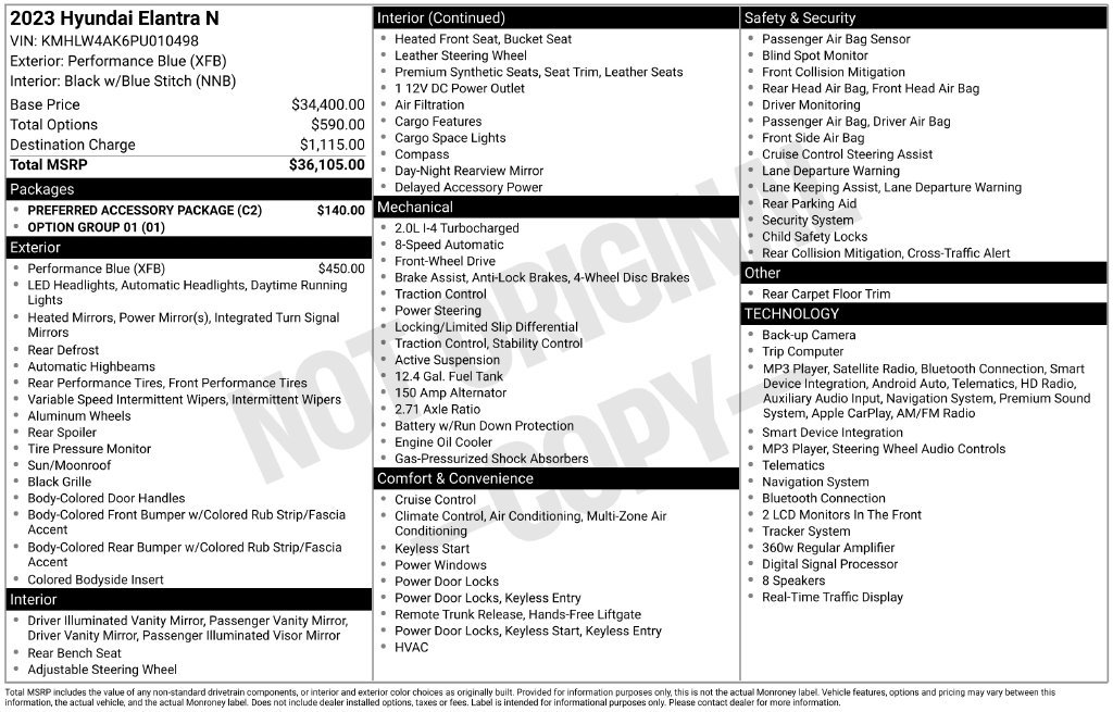 Used 2023 Hyundai Elantra N w/ Preferred Accessory Package FWD image 5